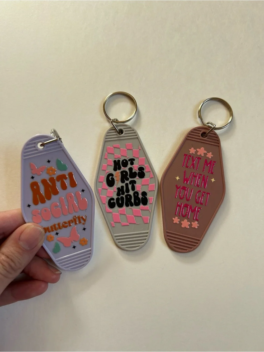 Set of 3 Sassy Girl Quote Retro Motel Keychains Custom Gift
